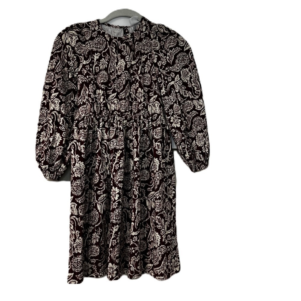 Zara girls sz 9 pleated floral maroon white dress fit and flair casual cozy fun